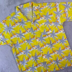 Tropicana Mens Hawaiian Shirt Large Yellow Palm Tree Sunset Button Down USA Made